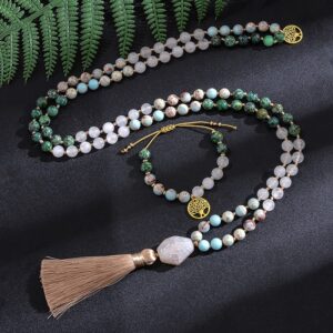 Japamala Yoga Conjunto Jade Branco Turquesa 108 Contas