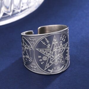 Anel Tetragrammaton Pentagrama Prateado