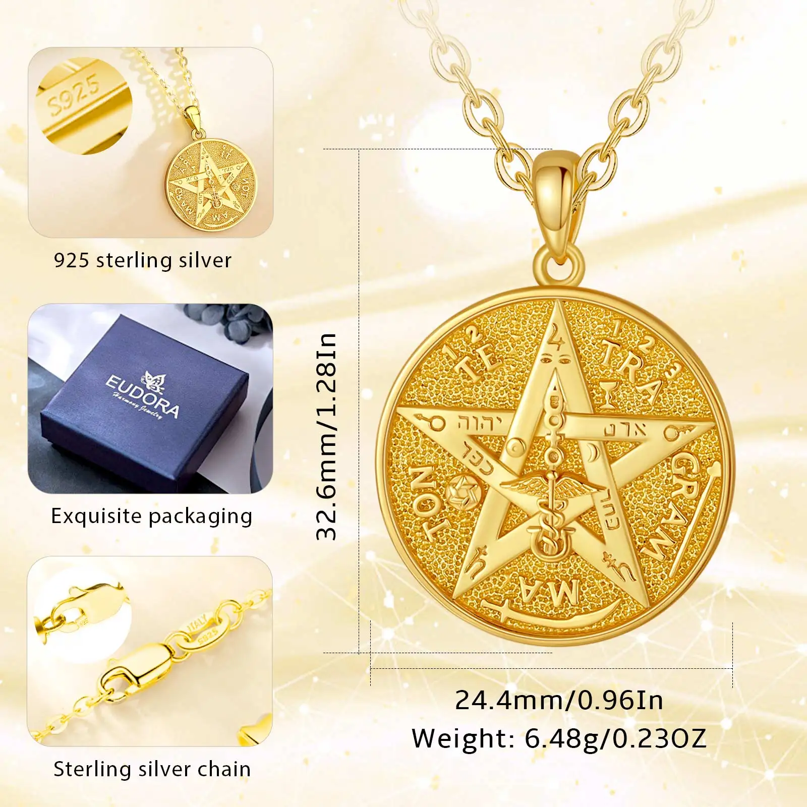 Pingente Tetragrammaton Prata Esterlina 925 e Ouro 18k - Imagem 2
