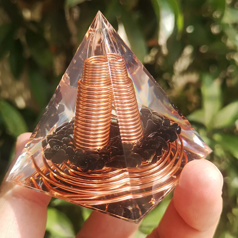 Pirâmide espiral Fio Cobre, obsidiana e Orgone - Imagem 5