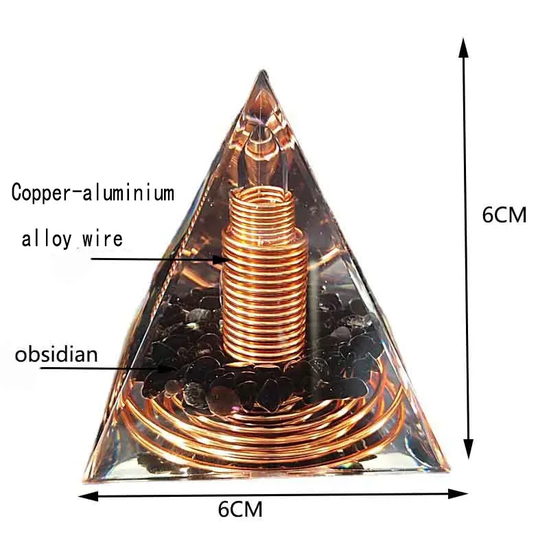 Pirâmide espiral Fio Cobre, obsidiana e Orgone - Imagem 2
