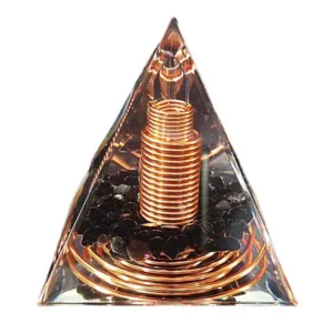 Pirâmide espiral Fio Cobre, obsidiana e Orgone