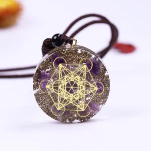 Pingente Orgone Ametista com Cubo de Metatron