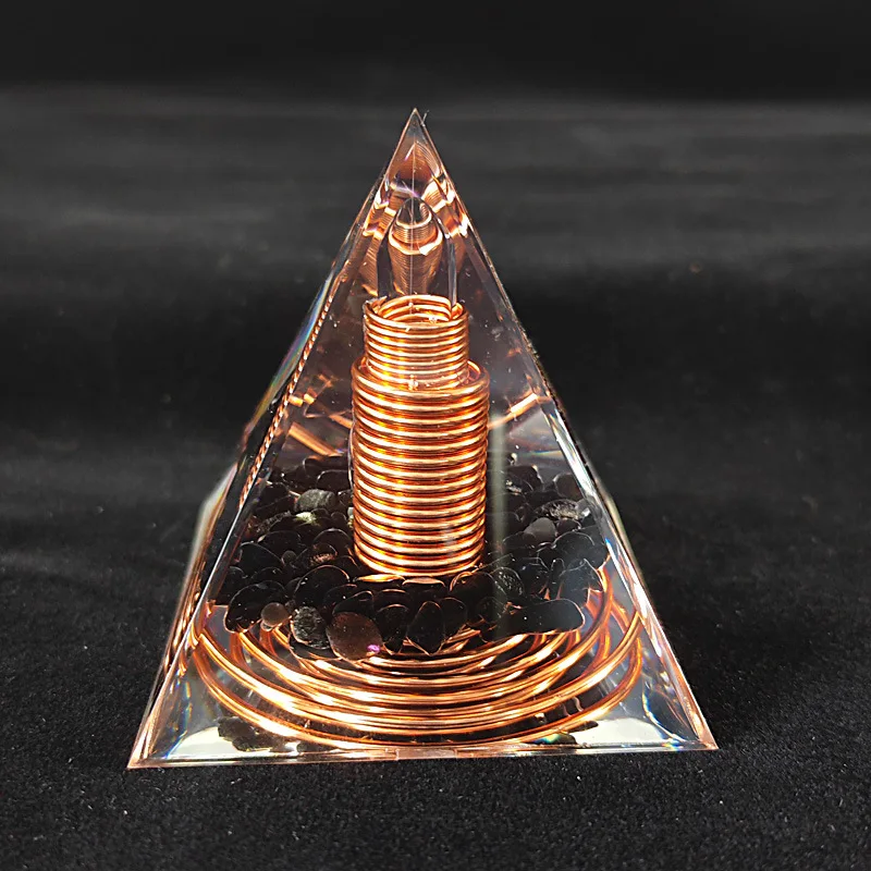 Pirâmide espiral Fio Cobre, obsidiana e Orgone - Imagem 3