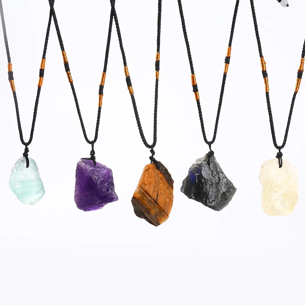 Colar Natural Pedra Bruta de Cura e Sorte - Cordão Ajustável Unissex - Imagem 2