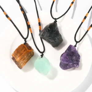 Colar Natural Pedra Bruta de Cura e Sorte - Cordão Ajustável Unissex